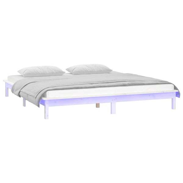 vidaXL Bedframe LED massief hout wit 150x200 cm