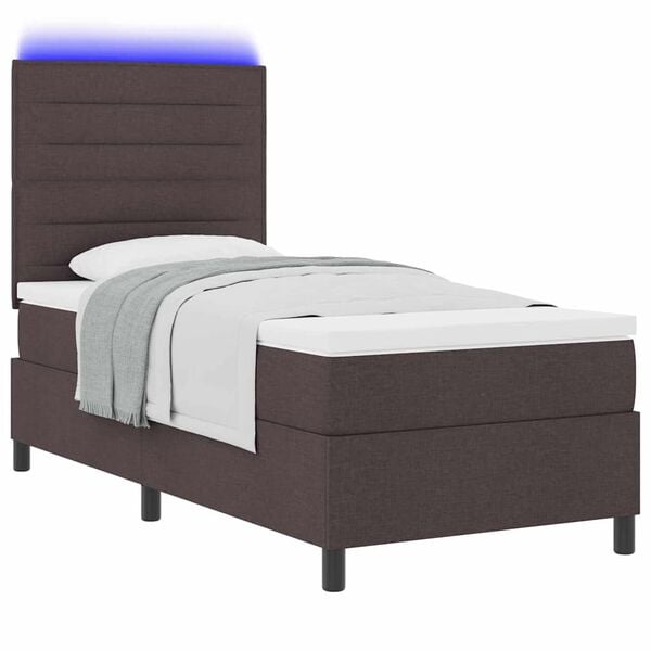 vidaXL Boxspring bed met matras met LED Donkerbruin 90 x 190 cm Stof