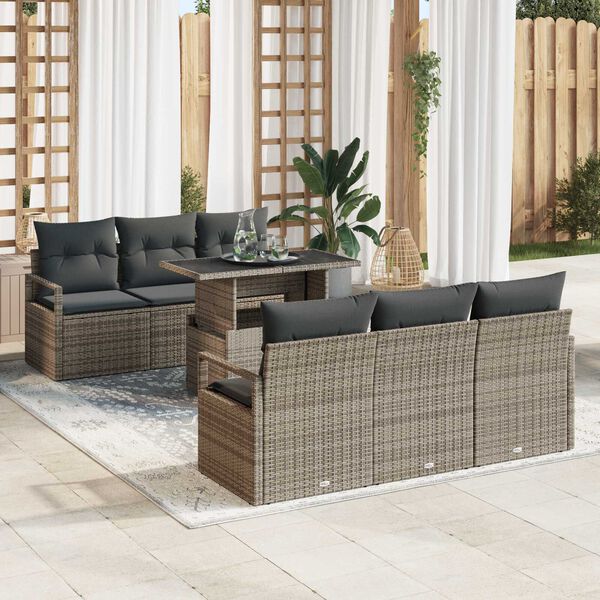 vidaXL Tuin Sofa Set met kussen met opslag 7 pcs Grijs Poly riet
