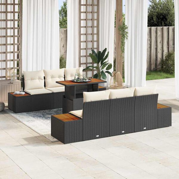 vidaXL Tuin Sofa Set met opslag 7 pcs Zwart Poly riet