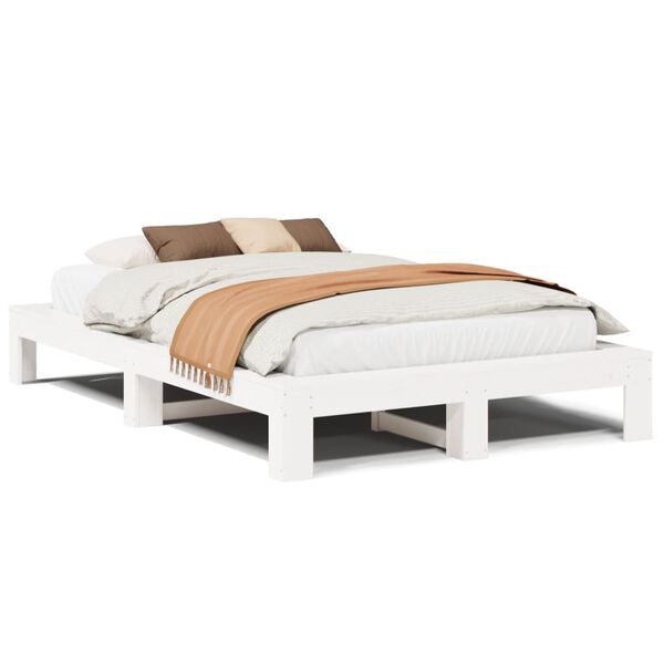 vidaXL Bedframe zonder matras massief grenenhout wit 135x190 cm