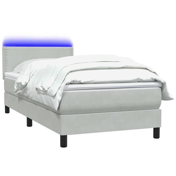 vidaXL Boxspring met matras en LED fluweel lichtgrijs 100x220 cm