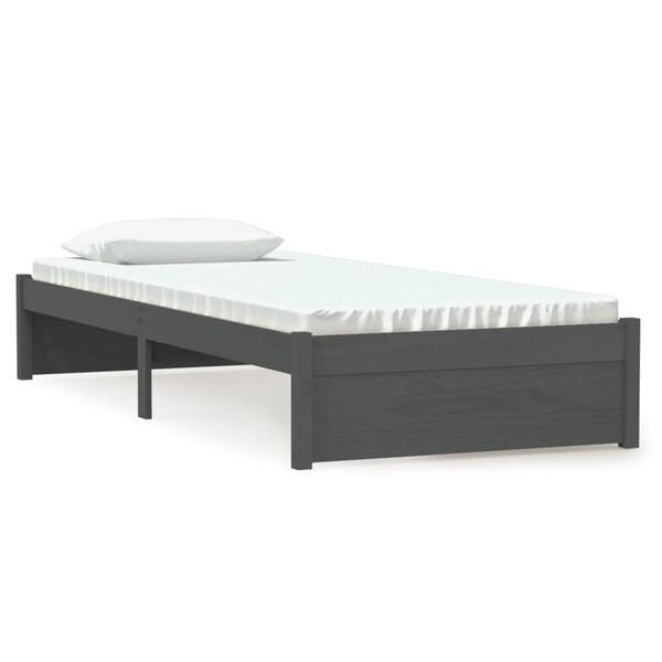 vidaXL Bedframe massief hout grijs 75x190 cm