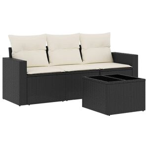 vidaXL 4-delige Loungeset met kussens poly rattan zwart