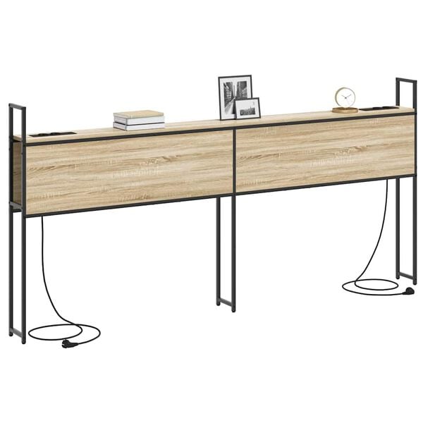 vidaXL Opberghoofdbord met Oplaadstation Sonoma eiken 203 x 15 x 98 cm