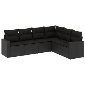 vidaXL 6-delige Loungeset met kussens poly rattan zwart