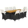 vidaXL 9-delige Bistroset met kussens poly rattan zwart