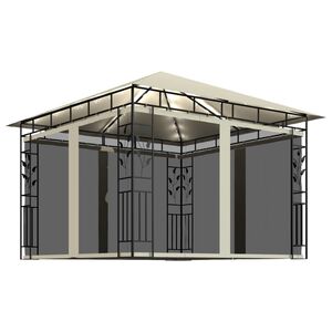 vidaXL Prieel met klamboe LED-lichtslinger 180 g/m&sup2; 3x3x2,73 m cr&egrave;me