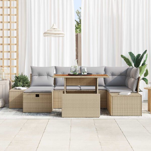 vidaXL Tuin Sofa Set 7 pcs Beige poly rattan