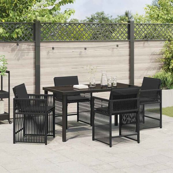 vidaXL Tuin eettafelset 5 pcs Zwart poly rattan