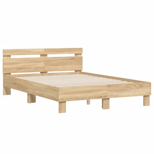 vidaXL Bedframe met hoofdeinde bewerkt hout sonoma eiken 120x190 cm