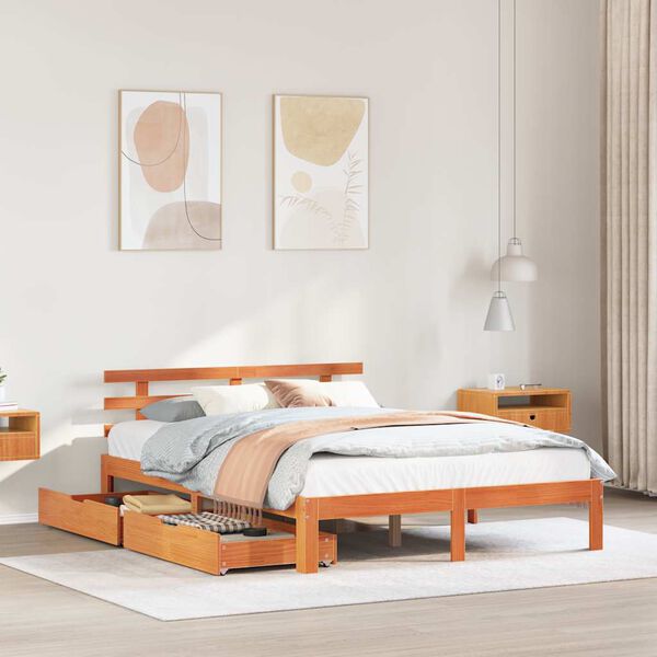vidaXL Bedframe met lades massief grenenhout wasbruin 140x190 cm