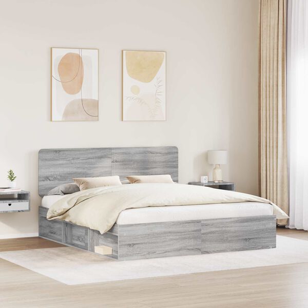 vidaXL Bedframe Grijs Sonoma 180 x 200 cm Massief grenenhout