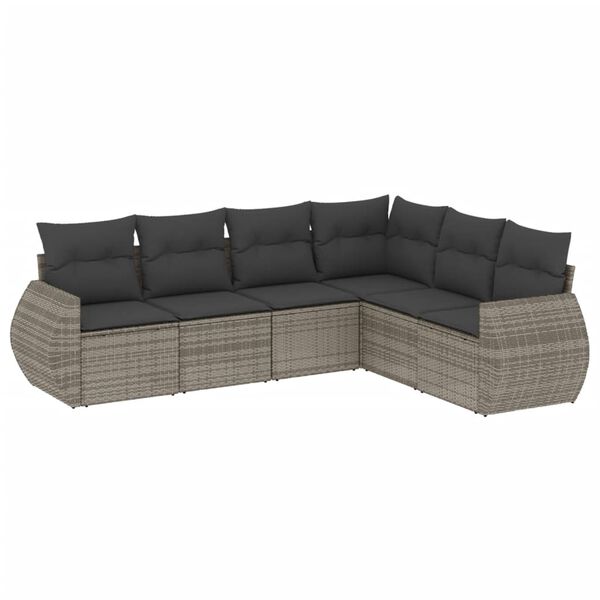 vidaXL 6-delige Loungeset met kussens poly rattan grijs