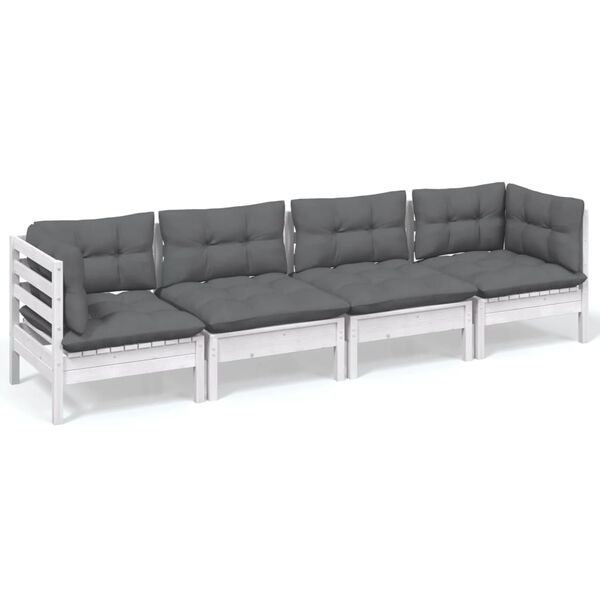 vidaXL 4-delige Loungeset met kussens massief grenenhout