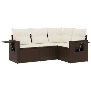 vidaXL 4-delige Loungeset met kussens poly rattan bruin