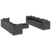 vidaXL 9-delige Loungeset met kussens poly rattan grijs