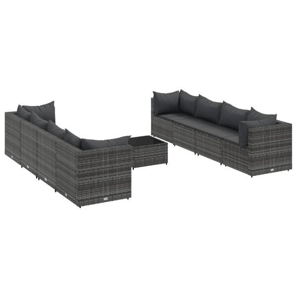vidaXL 9-delige Loungeset met kussens poly rattan grijs