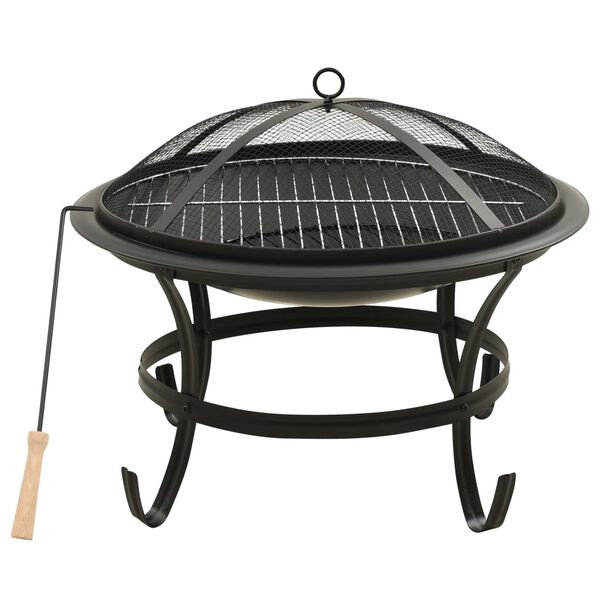 vidaXL Vuurschaal en barbecue 2-in-1 met pook 56x56x49 cm staal
