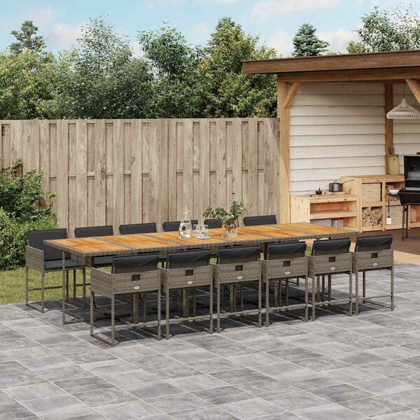 vidaXL 13-delige Tuinset met kussens poly rattan grijs