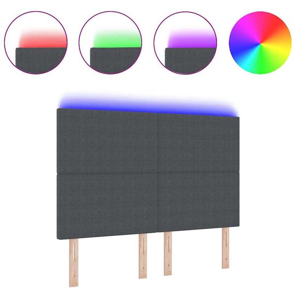 vidaXL LED Hoofdbord met LED -striplichten Donkergrijs 160 cm Stof
