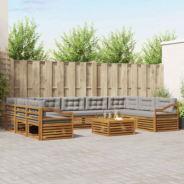 vidaXL Sofa-Sets 10 pcs Natuurlijk en Lichtgrijs Massief Acaciahout