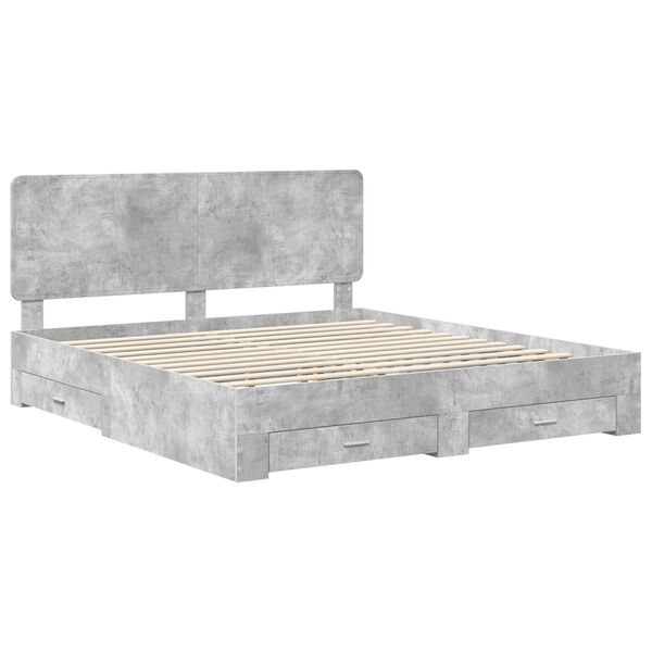 vidaXL Bedframe met hoofdeinde Beton Grijs 200 x 200 cm Bewerkt hout