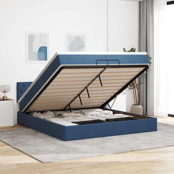 vidaXL Ottoman bed met matrassen en LED's 200x200cm stof blauw