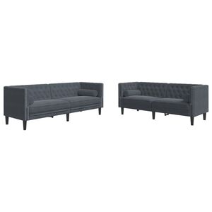 vidaXL 2-delige Loungeset Chesterfield en bolsters fluweel donkergrijs