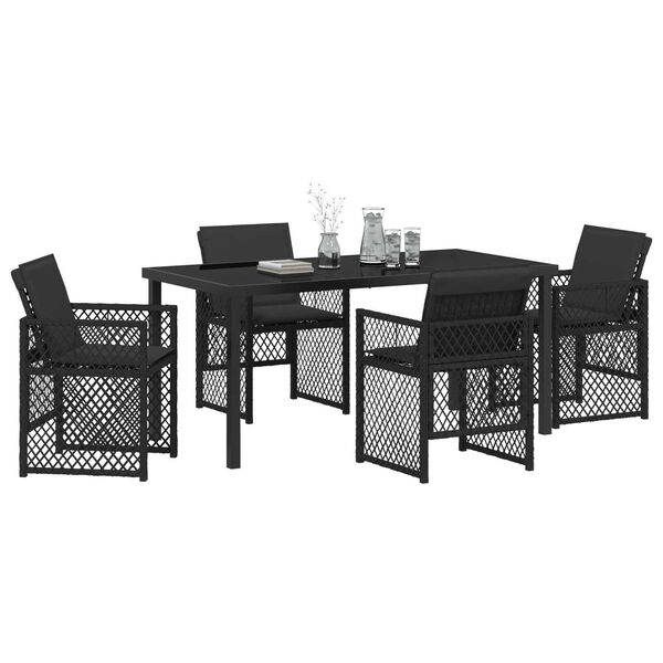 vidaXL Tuin eettafelset 5 pcs Zwart poly rattan