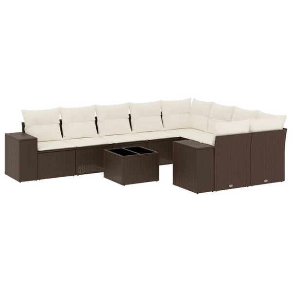 vidaXL 10-delige Loungeset met kussens poly rattan bruin