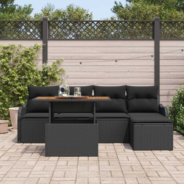 vidaXL Tuin Sofa Set met opslag 6 pcs Zwart Poly riet