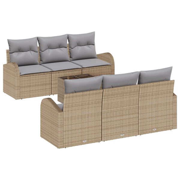 vidaXL Tuin Sofa Set met opslag 7 pcs Beige en Grijs poly rattan