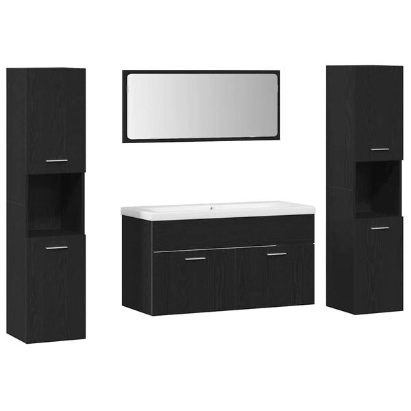 vidaXL Badkamermeubelset met plank 4 pcs Zwart Eiken Bewerkt hout