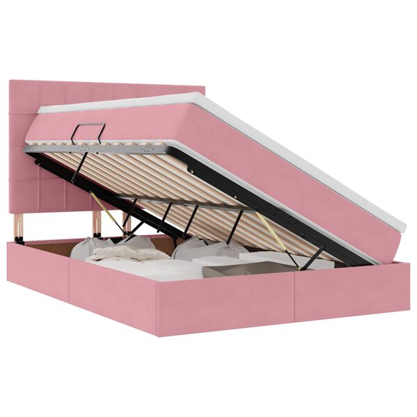 vidaXL Opbergbed met LED met matras Roze 140 x 190 cm Fluweel