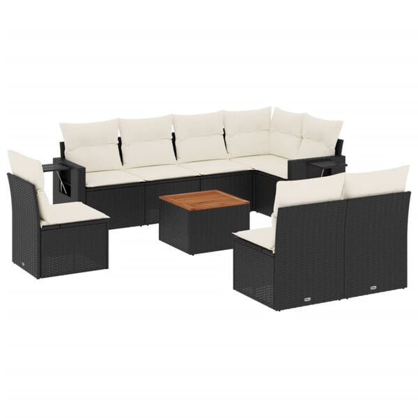 vidaXL 9-delige Loungeset met kussens poly rattan zwart
