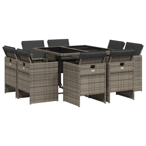 vidaXL 9-delige Tuinset met kussens poly rattan grijs