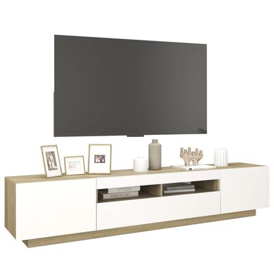 vidaXL Tv-meubel met LED-verlichting 200x35x40 cm wit en sonoma eiken