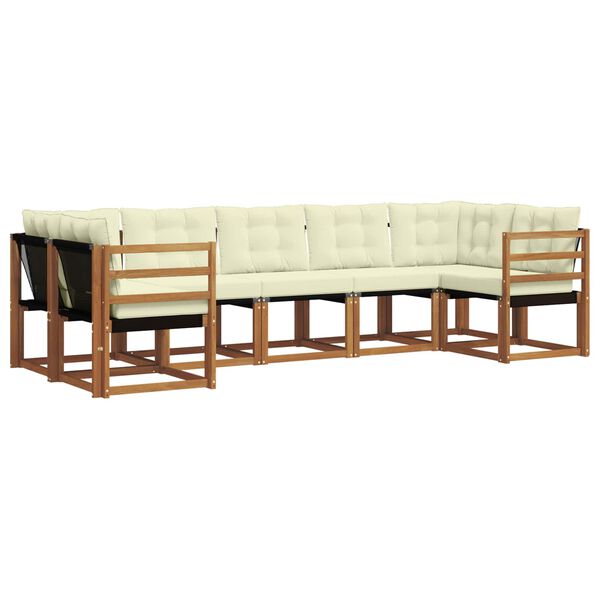 vidaXL Buiten bankenset met kussen 7 pcs Natuurlijk en Zwart