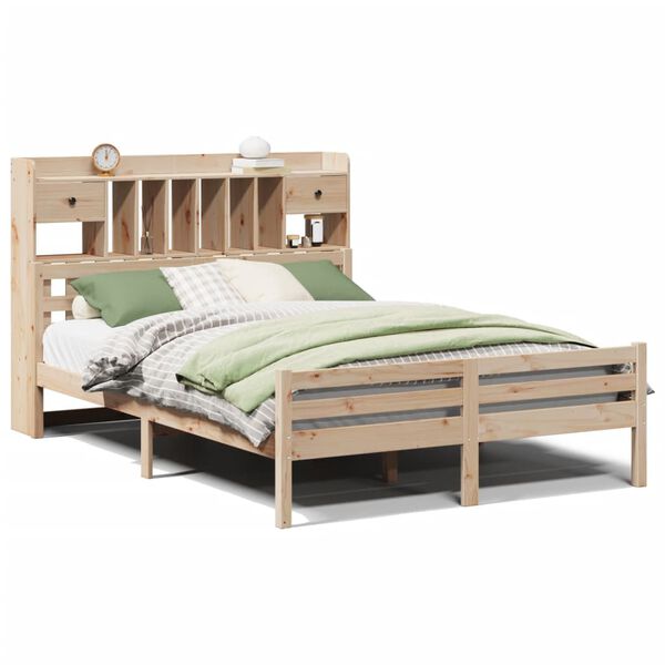 vidaXL Bed met boekenkast zonder matras massief grenenhout 140x200 cm