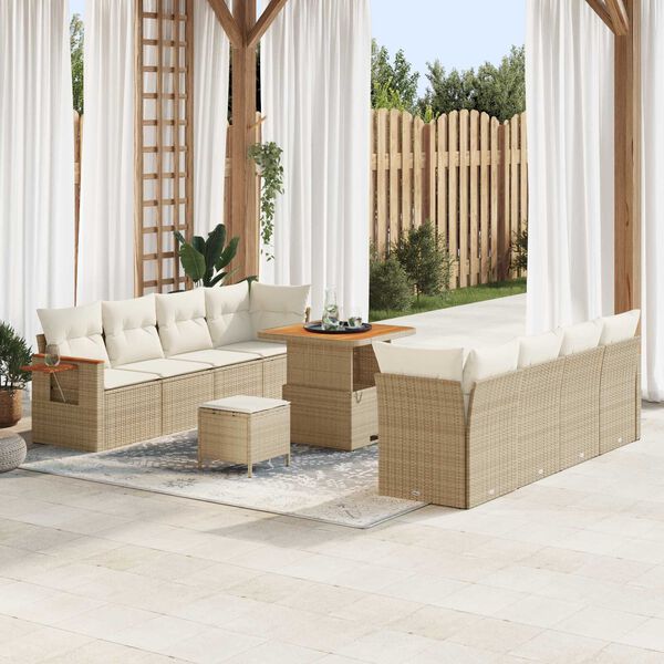 vidaXL Tuinbankenset met kussen 12 pcs Beige en Cr&egrave;me poly rattan