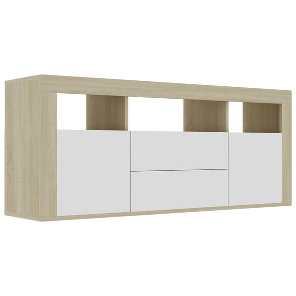 vidaXL Tv-meubel 120x30x50 cm bewerkt hout wit en sonoma eikenkleurig
