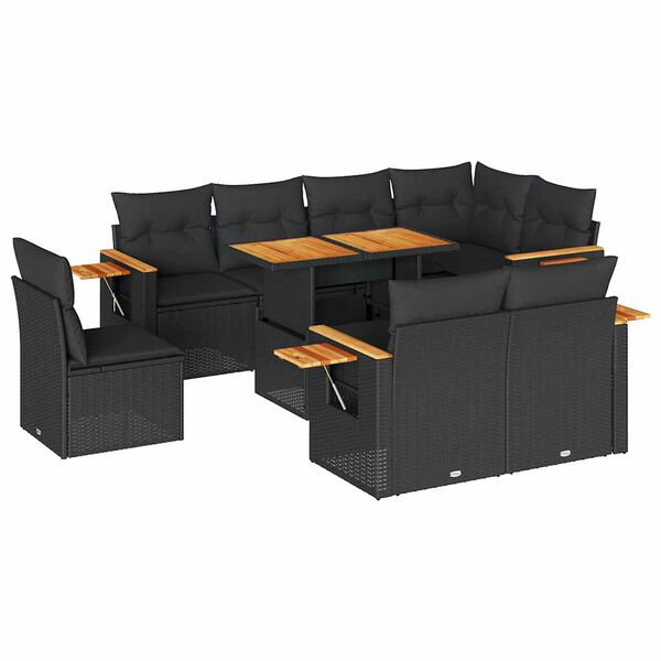 vidaXL 9-delige Loungeset met kussens poly rattan acacia zwart
