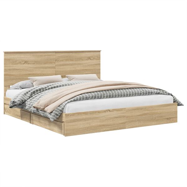 vidaXL Opslag bed met lade Sonoma Eiken 180 x 200 cm Bewerkt hout