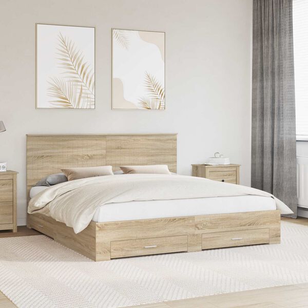 vidaXL Bedframe met hoofdeinde Sonoma Eiken 180 x 200 cm Bewerkt hout