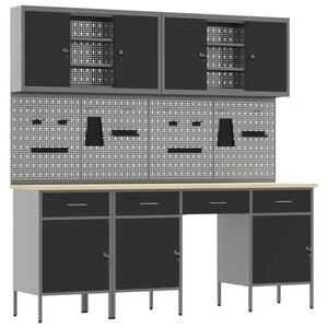vidaXL Werk kast met lade 10 st Zwart Engineered hout en staal