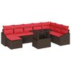 vidaXL Bankstel 9 st Bruin en Rood poly rattan