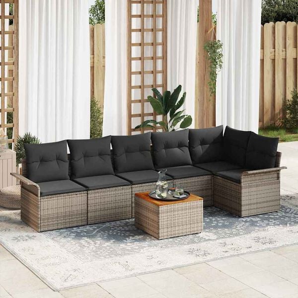 vidaXL Tuin Sofa Set met kussen met opslag met kussen 7 pcs Grijs