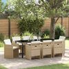 vidaXL Tuin eettafelset met kussen 9 pcs Beige poly rattan