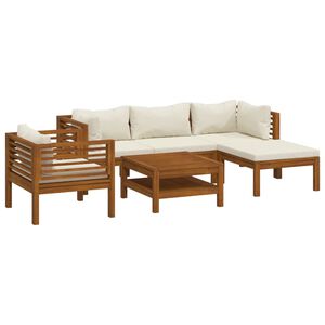 vidaXL 6-delige Loungeset met cr&egrave;mekleurige kussens massief acaciahout